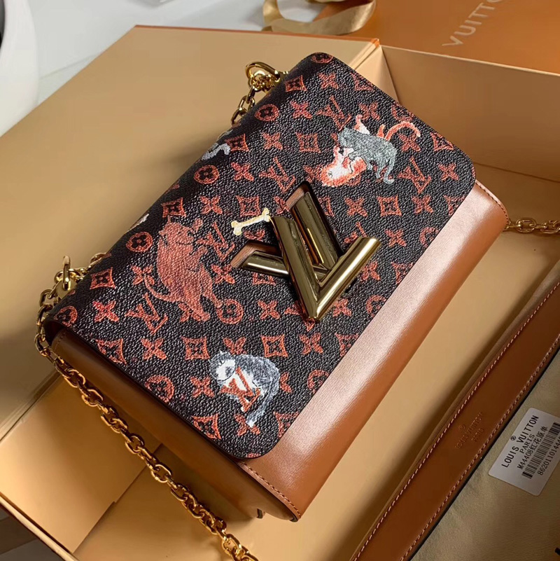 M44408 LV TWIST 中號手袋 2019早春系列 LV鏈條包 貓犬圖案女包 棕色