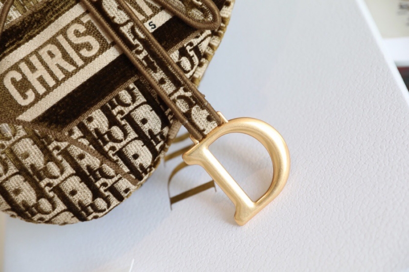 M0446 Dior Saddle手提包 棕色天鵝絨 Oblique 印花馬鞍包