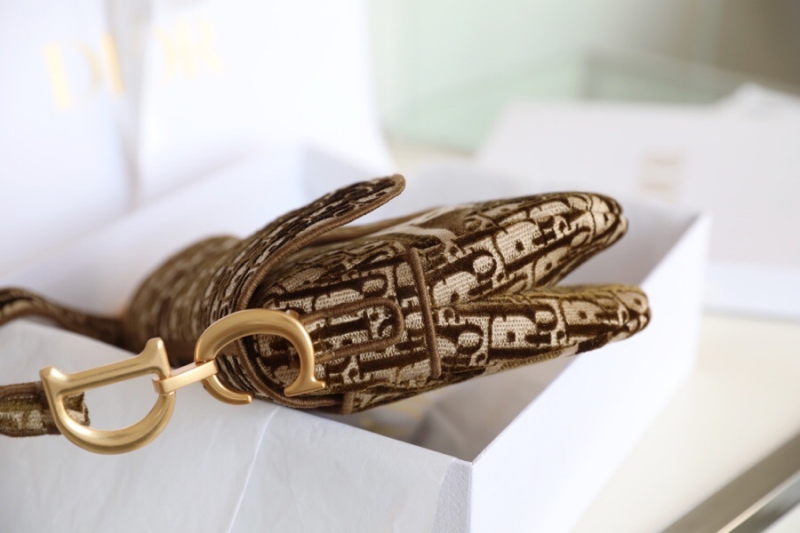 M0446 Dior Saddle手提包 棕色天鵝絨 Oblique 印花馬鞍包