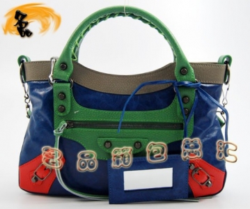 084331  BalenciagaŮ�� ������������� �M(j��n)��ţƤ��(j��ng)��r(sh��)��Ů�� �{(l��n)�ҾGɫ