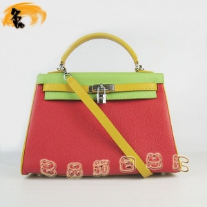 6108 �P��� HermesŮ�� ����� ���R��б��� Hermes Kelly Bag ��ɫ��֦�y �t�G�Sɫ�y��