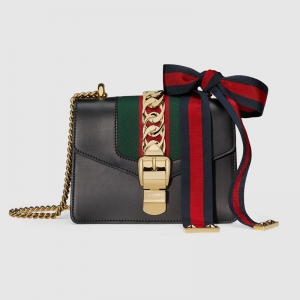 431666 GUCCI Sylvie ϵ�� �����b� Ƥ�� ����朗l�� ��ɫ