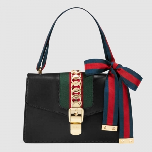 421882 GUCCI Sylvie ϵ�� �����b� Ƥ�� �米�� ��ɫ