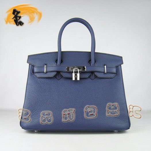 6088 Hermes專柜品質 Hermes荔枝紋 女包 手提包 深藍色 Birkin 鉑金包 30 Birkin