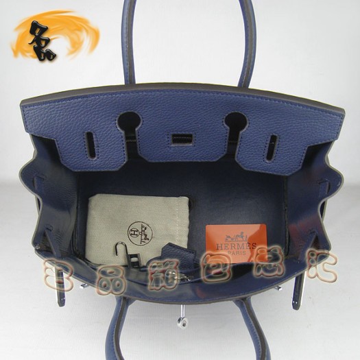 6088 Hermes專柜品質 Hermes荔枝紋 女包 手提包 深藍色 Birkin 鉑金包 30 Birkin