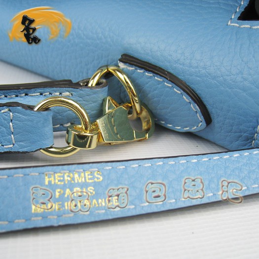 6108 Hermes經典款 淺藍色荔枝紋手提包 Hermes女士斜挎包 Hermes Kelly 凱莉包