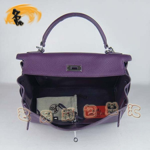 6108 Hermes Kelly Bag 凱莉包 Hermes最新款 紫色荔枝紋 時(shí)尚牛皮女士 斜挎手提包