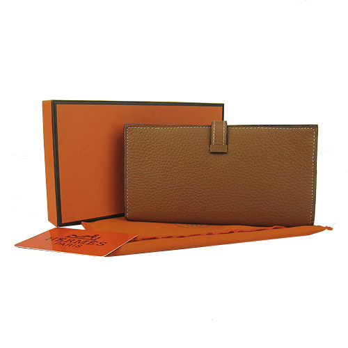 Hermes新款 淺啡色牛皮 中長(zhǎng)款錢(qián)包 愛(ài)馬仕荔枝紋 H扣女士錢(qián)包 超A1:1