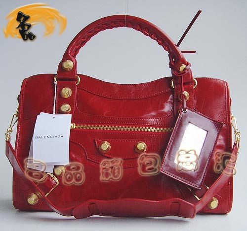 084332B 新款紅色牛皮時尚女士 手提包 BALENCIAGA經典款機車包 斜挎包