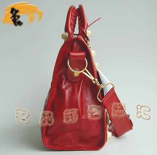 084332B 新款紅色牛皮時尚女士 手提包 BALENCIAGA經典款機車包 斜挎包