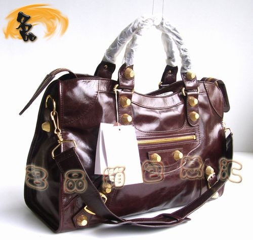 084338B BALENCIAGA經(jīng)典款機(jī)車包 巴黎世家熱賣 深啡色牛皮女士手提包