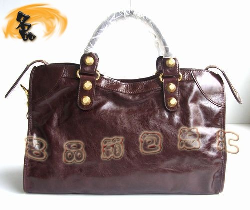 084338B BALENCIAGA經(jīng)典款機(jī)車包 巴黎世家熱賣 深啡色牛皮女士手提包