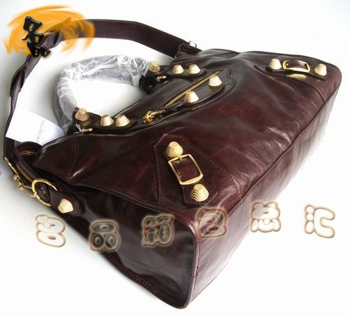 084338B BALENCIAGA經(jīng)典款機(jī)車包 巴黎世家熱賣 深啡色牛皮女士手提包