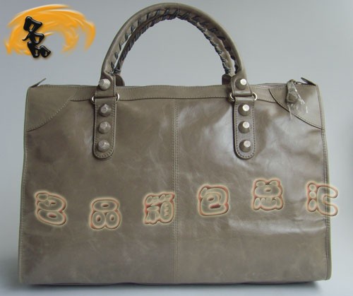 084334A 經(jīng)典款女士手提包 巴黎世家時(shí)尚灰色牛皮女士手挽包 BALENCIAGA機(jī)車(chē)包