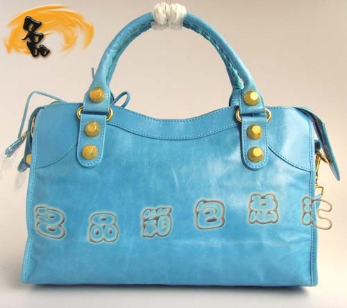 084332B BALENCIAGA最新款 天藍色牛皮女士休閑手提包 經典款機車包 女士斜挎包