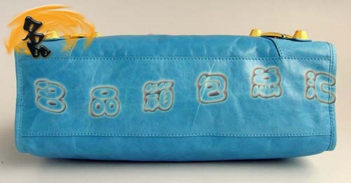 084332B BALENCIAGA最新款 天藍色牛皮女士休閑手提包 經典款機車包 女士斜挎包