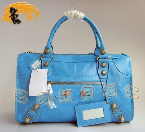 084324B 新款藍色高檔牛皮女包 BALENCIAGA機車包 超A時尚女士手提包