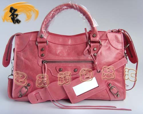 084332 新款粉紅色牛油皮女包 BALENCIAGA 巴黎世家 機車包 時尚女士手提/斜挎包