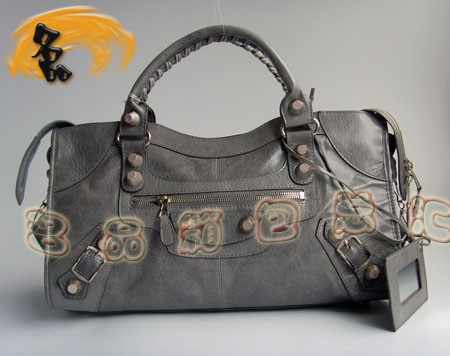 084328A 新款灰色牛皮時(shí)尚女包 BALENCIAGA經(jīng)典機(jī)車(chē)包 巴黎世家流行女包