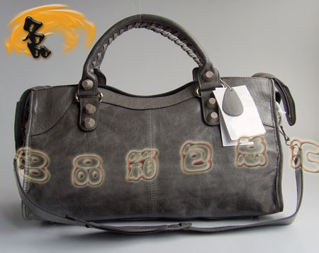 084328A 新款灰色牛皮時(shí)尚女包 BALENCIAGA經(jīng)典機(jī)車(chē)包 巴黎世家流行女包