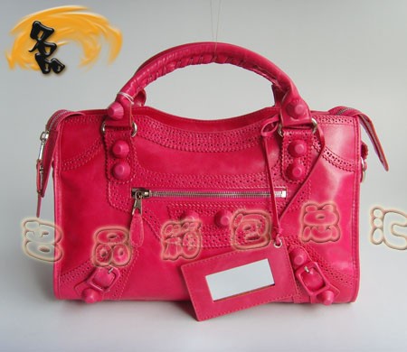 084832 新款桃紅色高檔牛皮時尚女包 BLENCIAGA 手提/斜挎包 巴黎世家機車包