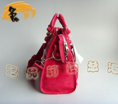 084832 新款桃紅色高檔牛皮時尚女包 BLENCIAGA 手提/斜挎包 巴黎世家機車包