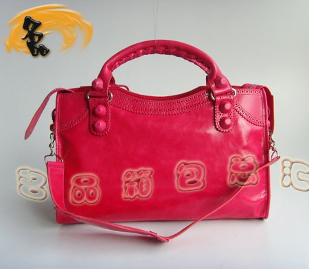 084832 新款桃紅色高檔牛皮時尚女包 BLENCIAGA 手提/斜挎包 巴黎世家機車包