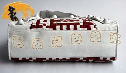 084332 BLENCIAGA新款灰白色編織牛皮女士手提包 巴黎世家 機車包 斜挎包