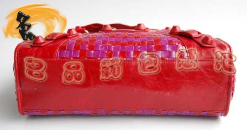 084332 BLENCIAGA新款紅配紫色牛皮編織手提包 巴黎世家機車包 經典款斜挎包