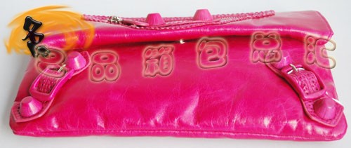 084351 巴黎世家經典晚宴包 BLENCIAGA新款桃紅色牛皮花邊時尚女士手拿包