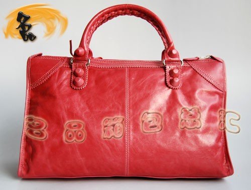 084824 BLENCIAGA 巴黎世家 新款奢華大皮釘紅色機車包 手提包