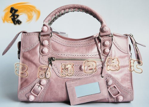 084832 BLENCIAGA新款淺粉色女士斜挎包 BLENCIAGA經典牛皮手提包 機車包