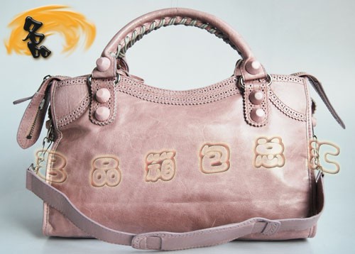 084832 BLENCIAGA新款淺粉色女士斜挎包 BLENCIAGA經典牛皮手提包 機車包