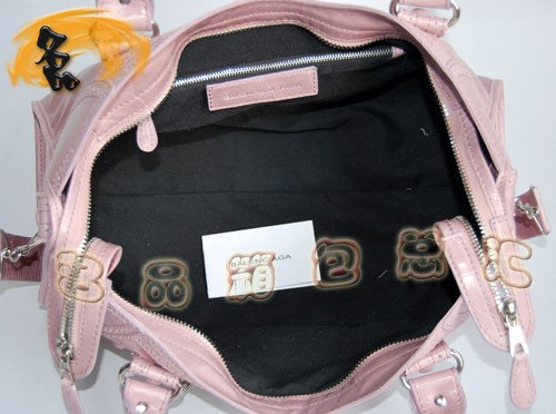 084832 BLENCIAGA新款淺粉色女士斜挎包 BLENCIAGA經典牛皮手提包 機車包