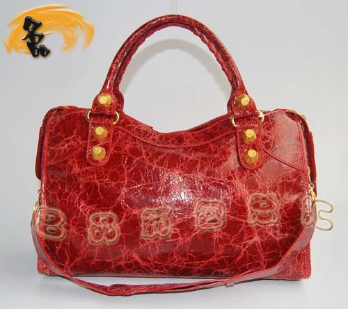 084332B 巴黎世家斜挎包 新款紅色牛皮寶石紋女士手提包 BALENCIAGA 機車包