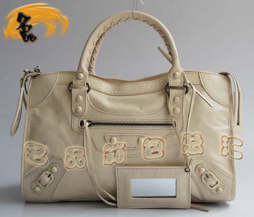 084332 正品品質(zhì) BLENCIAGA米白色牛皮時(shí)尚女士斜挎包 巴黎世家機(jī)車包 手提包