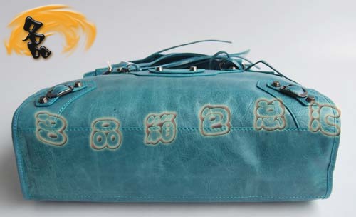 084332 BLENCIAGA最新手提包 寶藍色牛皮時尚女包 BLENCIAGA機車包