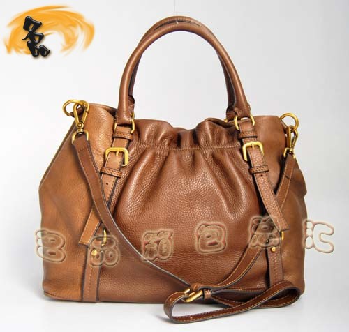 80043 普拉達(dá)熱賣新款牛皮兩用女包 Prada手提包 Prada斜挎包 土黃色