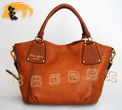 80057 正品品質(zhì) Prada新款全皮斜挎包 普拉達手提包 Prada女包 淺啡色