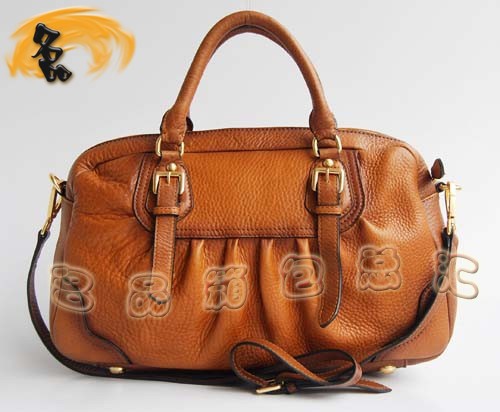 80044 普拉達新款高檔牛皮女包 Prada手提包 Prada斜挎包 淺啡色