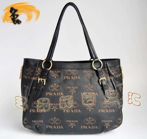138501 Prada最新印花款時尚休閑女包 普拉達手提包 Prada單肩包 黑色