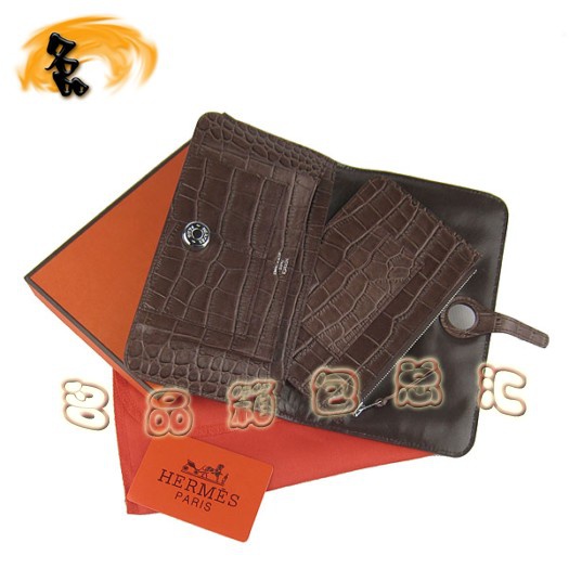 H001 Hermes最新款 鱷魚(yú)紋時(shí)尚女士錢(qián)夾 愛(ài)馬仕長(zhǎng)款錢(qián)包 Hermes錢(qián)包 深啡色