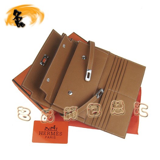 H009 愛(ài)馬仕新款時(shí)尚女士手拿包 Hermes Kelly系列 牛頸紋女包 錢(qián)包 淺啡色