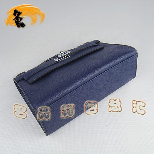 H008 Hermes 荔枝紋女包 Hermes經(jīng)典款 Kelly 凱莉包 手提包 晚宴包 深藍色