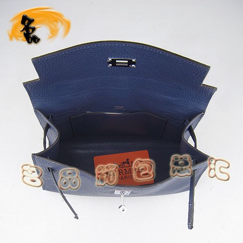 H008 Hermes 荔枝紋女包 Hermes經(jīng)典款 Kelly 凱莉包 手提包 晚宴包 深藍色