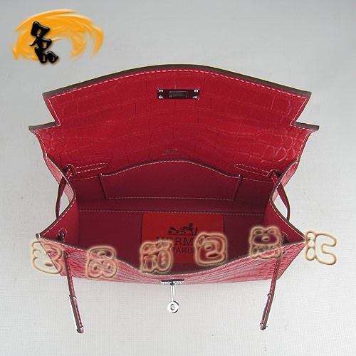 H008 Hermes最新款 鱷魚紋時(shí)尚休閑女包 Hermes Kelly 凱莉包 手提包 紅色