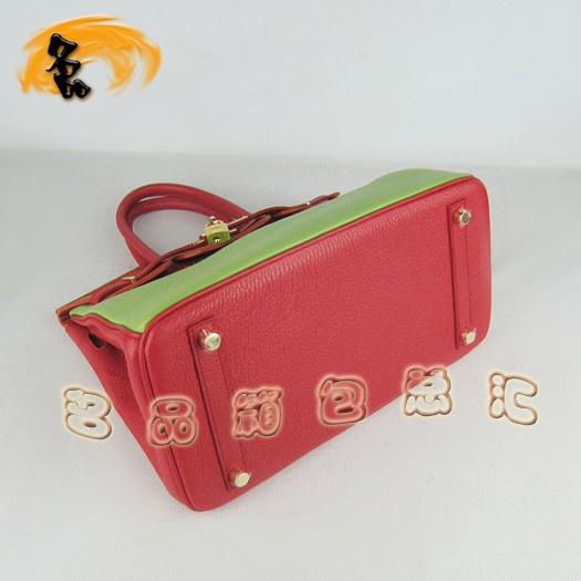 6088 Hermes Birkin 30 鉑金包 女包 Hermes 綠紅橙三色 牛皮手提包 金扣