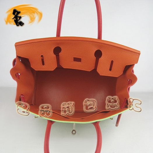 6088 Hermes Birkin 30 鉑金包 女包 Hermes 綠紅橙三色 牛皮手提包 金扣