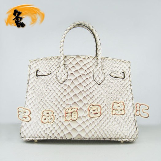 6088 Hermes 最新款 魚(yú)紋金扣時(shí)尚女包 Hermes Birkin 鉑金包 30手提包 米白色