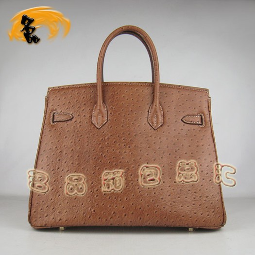 6089 Hermes Birkin 鉑金包 35 Birkin 鴕鳥紋女包 Hermes手提包 淺啡色銀扣